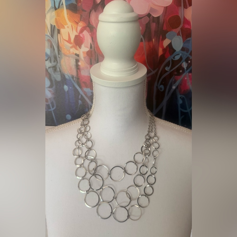 Elegant Silver Triple “O” Chain Necklace | All Chains Connected at Clasp